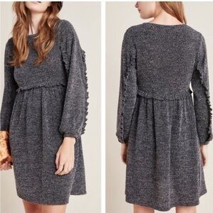 Anthropologie • Grey Knit Ruffle Dress Small